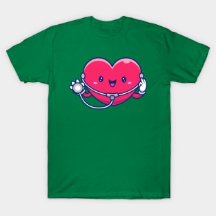 Cute Heart With Stethoscope Cartoon T-Shirt